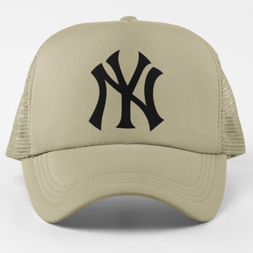NEW York Yankees NY Monogram Logo Foam Trucker Mesh Snapback Hat KHAKI